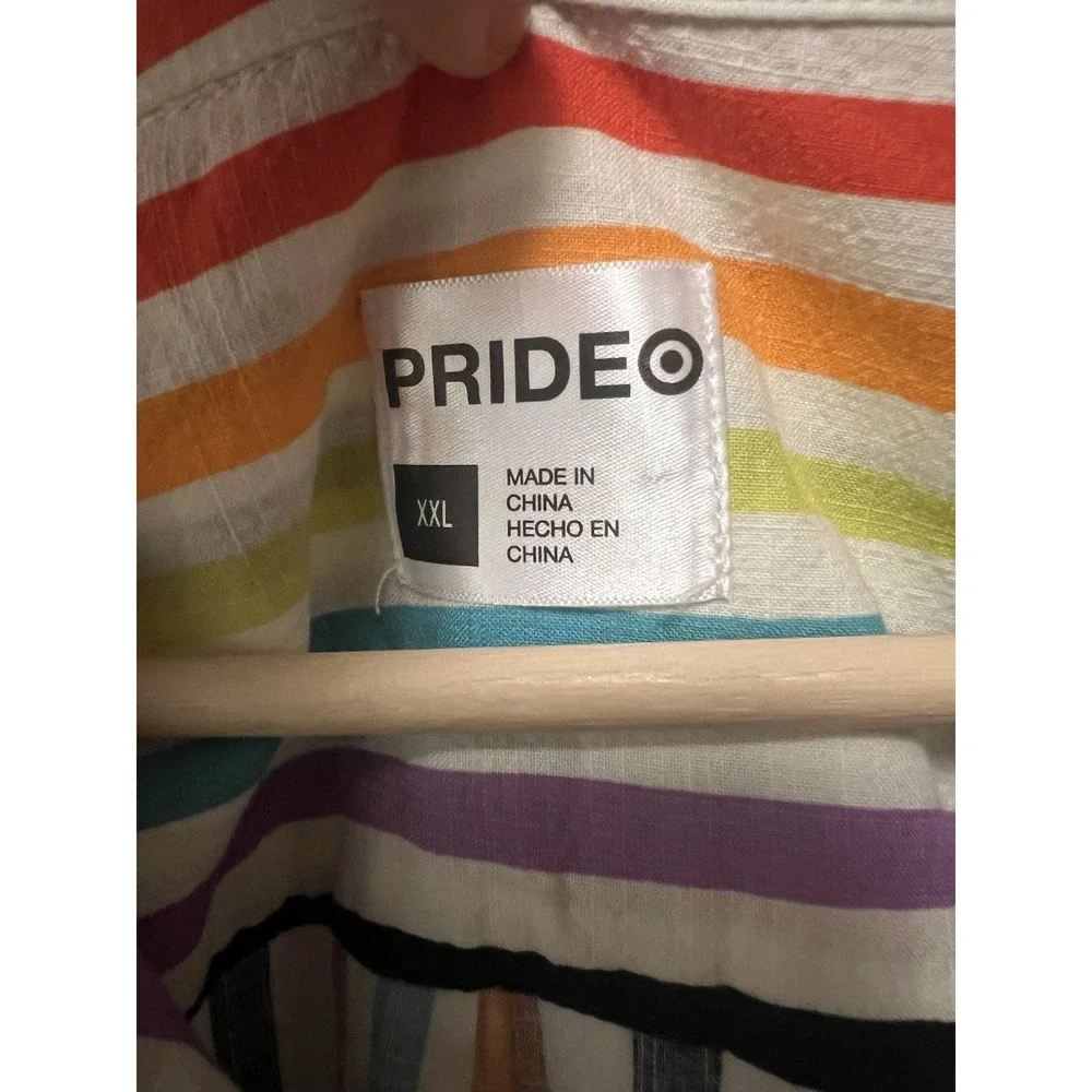 Target Pride Rainbow Striped Button Up‎ Short Sleeved Shirt LGBTQ+ 2022 Size XXL